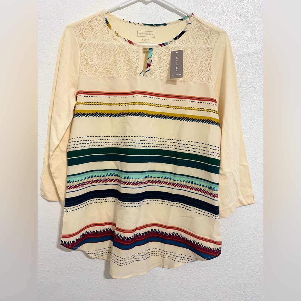 Van Heusen Cream and Red Graphic Tunic Blouse